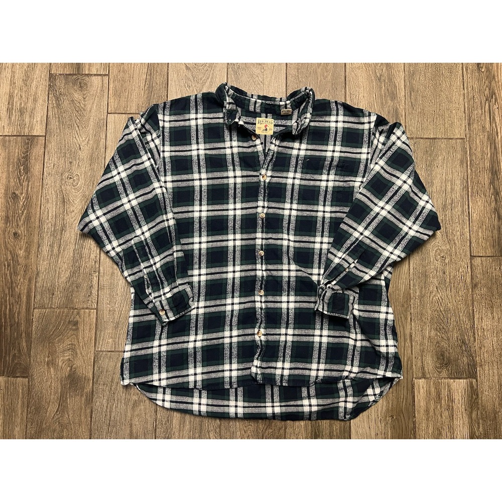 Red Head Flannel Button Shirt Men's Size 3XL Plaid Long Sleeve 100% Cotton
